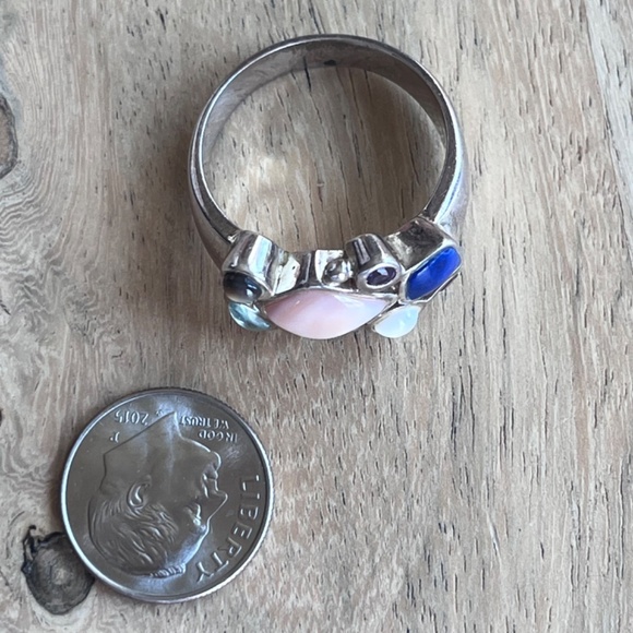 Vintage Ring signed 925 LT lapis, pearl, amethyst garnet aquamarine sz 9. - Picture 10 of 11